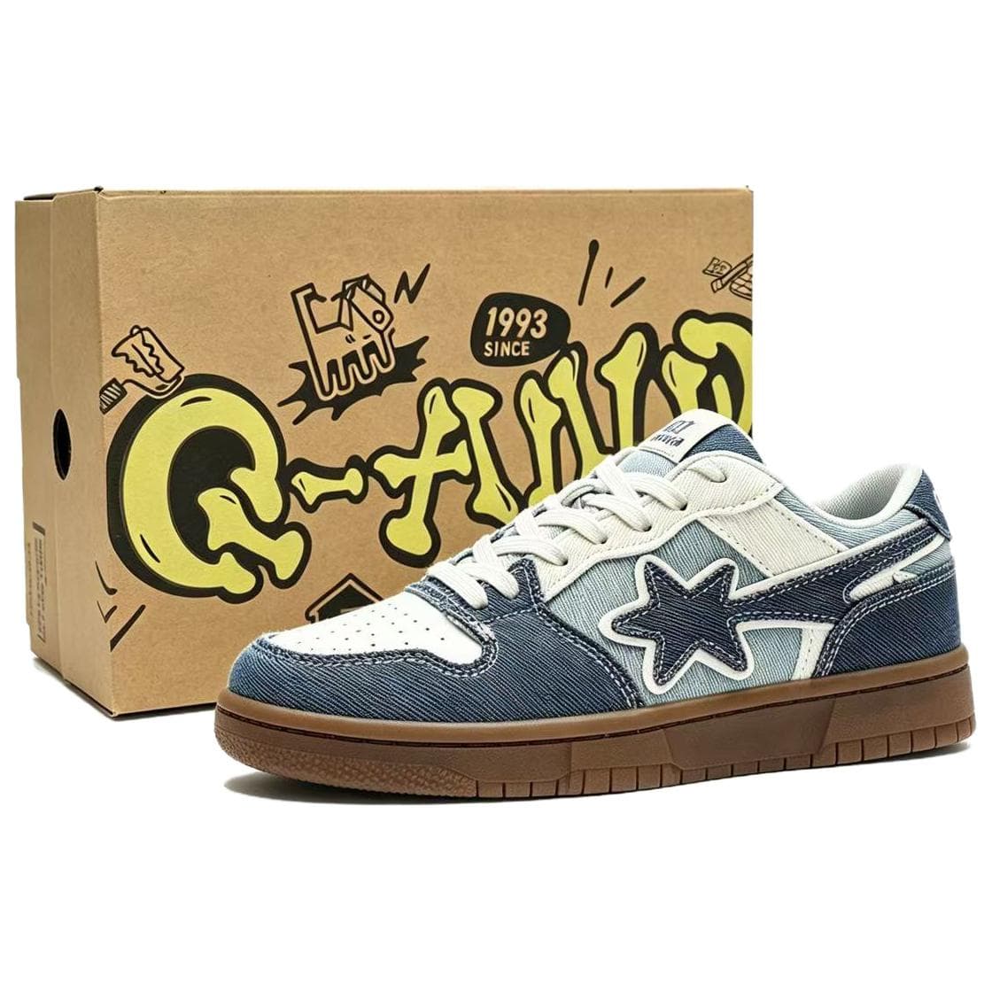 Кроссовки Q And Skate Shoes Low Top Ecru Denim Blue Unisex Q And Скейтборд обувь Низкий верх Экрю Деним синий Унисекс - изображение 1