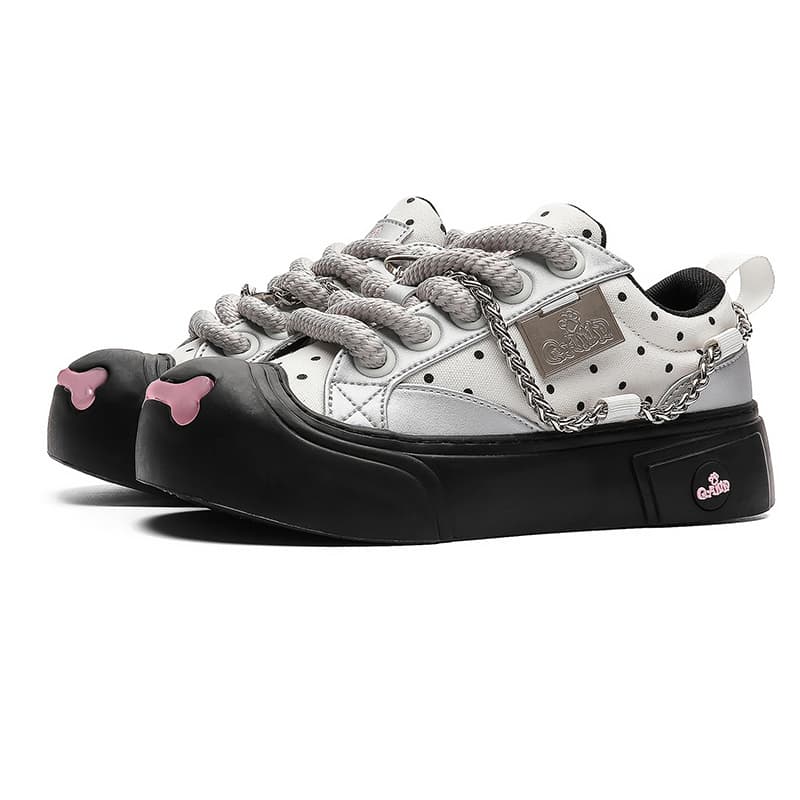 Кроссовки Q-AND Silver Polka Dot Ugly Cute Chunky Shoes Fashion Versatile Trendy High-end Chain Platform Comfortable Commute Casual Low-top Skateboard Women - изображение 2