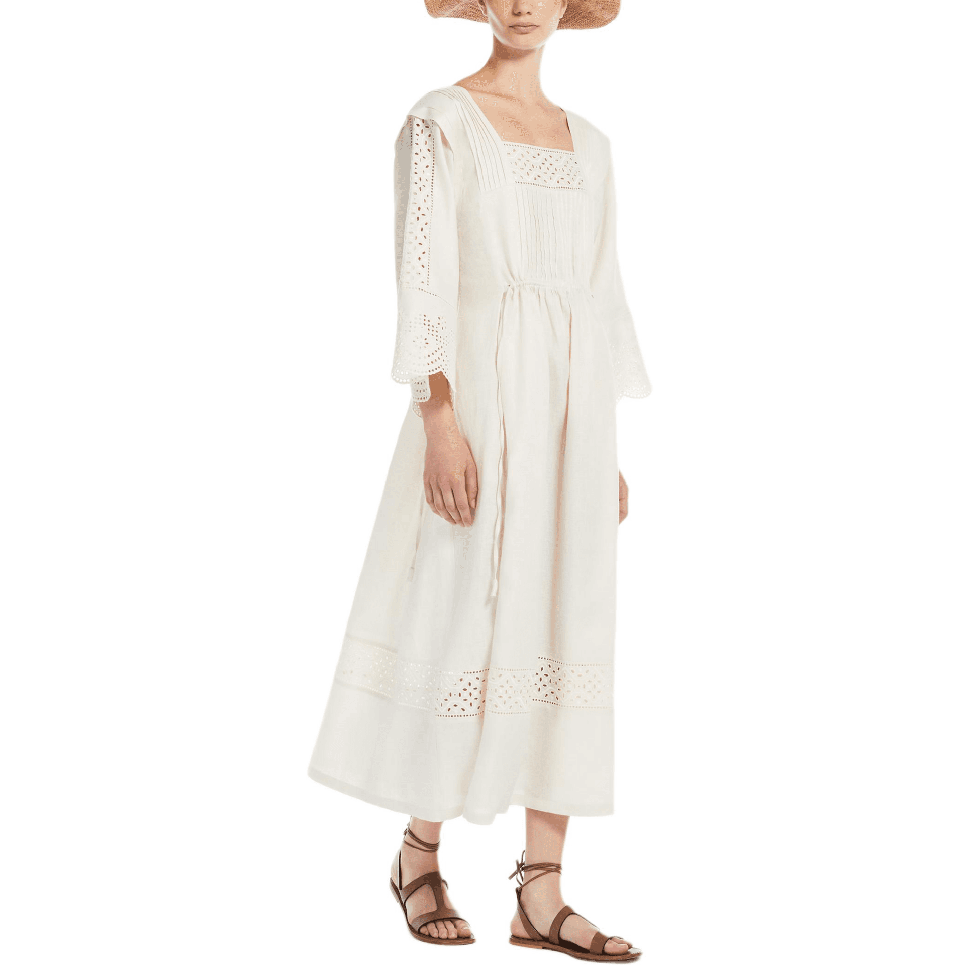 Платье WEEKEND MaxMara Luglio Коллекция SS25 Длинное Платье с Длинными Рукавами Женское Бежевое - изображение 4