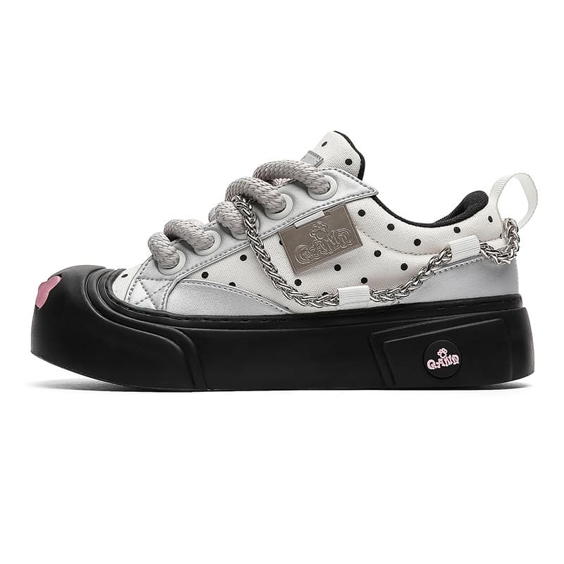 Кроссовки Q-AND Silver Polka Dot Ugly Cute Chunky Shoes Fashion Versatile Trendy High-end Chain Platform Comfortable Commute Casual Low-top Skateboard Women - изображение 1