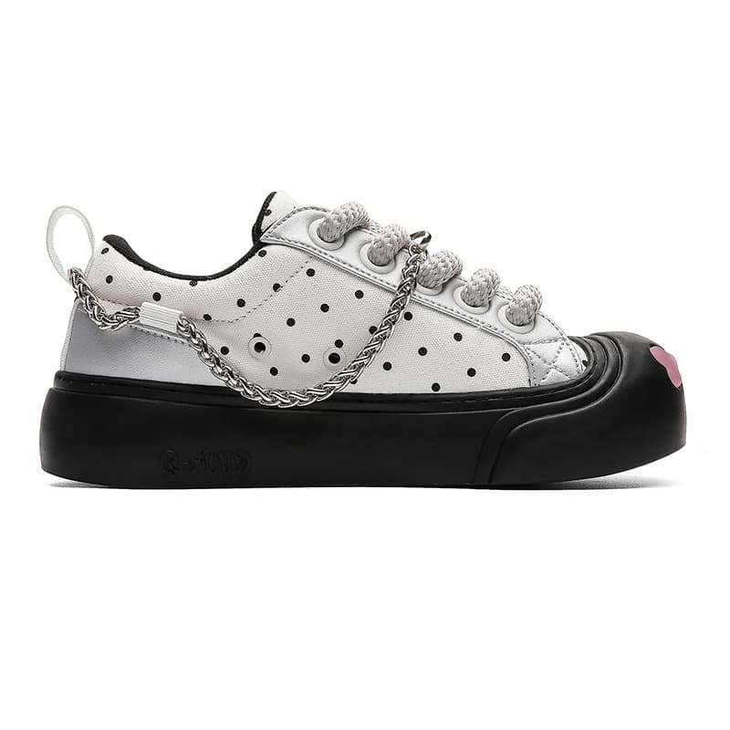 Кроссовки Q-AND Silver Polka Dot Ugly Cute Chunky Shoes Fashion Versatile Trendy High-end Chain Platform Comfortable Commute Casual Low-top Skateboard Women - изображение 4