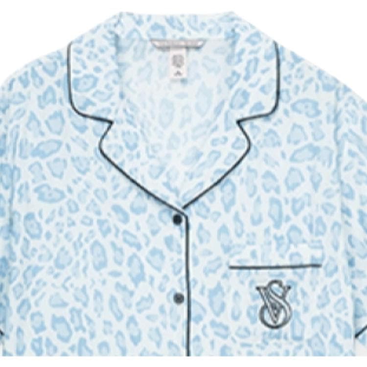 Пижама Victoria's Secret Tencel Cotton Printed Pajama Set Blue Leopard - изображение 3