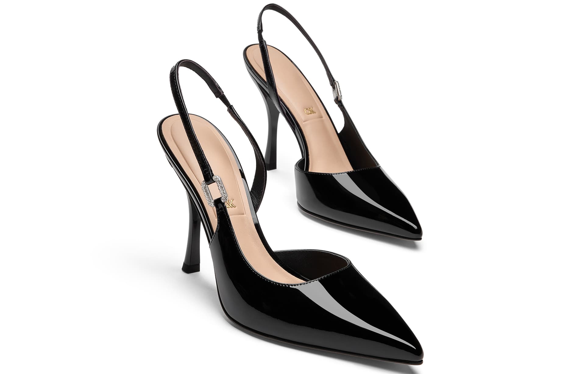 Шлёпанцы CHARLES&KEITH Верхний Слой Коровьей Кожи Блестящий Заостренный Носок Высокий Каблук Элегантный Обувь Без Подкладки Сандалии 10 См Женский - изображение 3