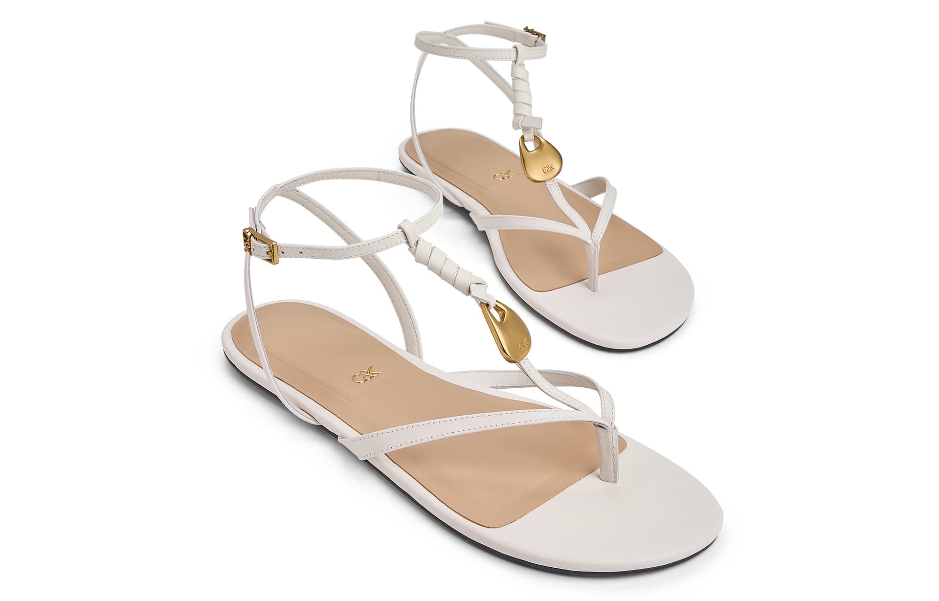 Шлёпанцы CHARLES KEITH Маленький CK Спилок Коровьей Кожи Одиночные Шнуровые Сандалии 1 см Женские - изображение 3