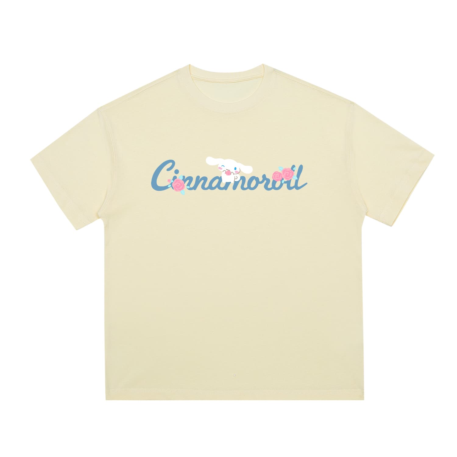 Футболка Sanrio Cinnamoroll Унисекс футболка с мультяшным рисунком, спущенным плечом, свободным кроем, 100% хлопок, дышащая, повседневная, круглый вырез, пуловер - изображение 1
