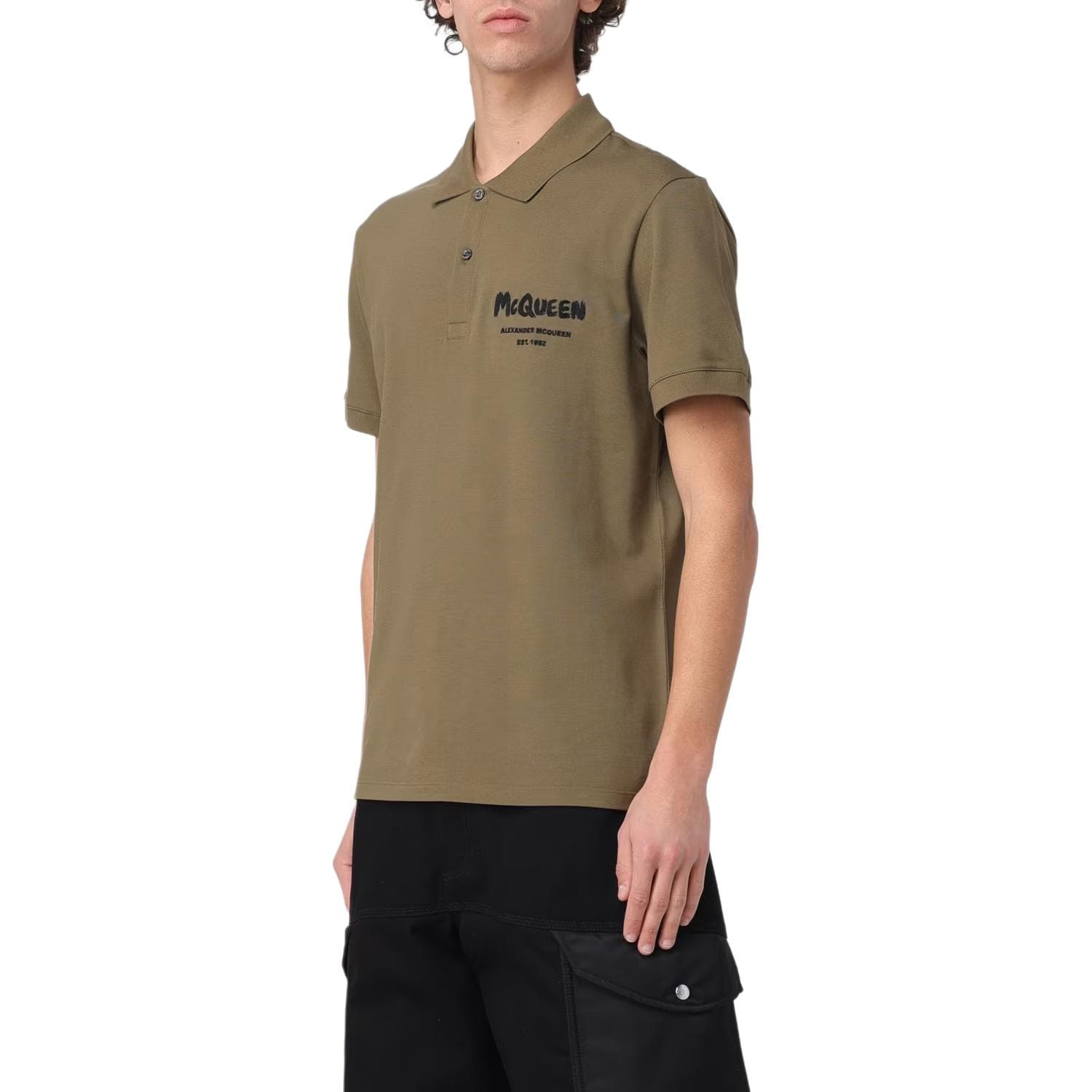 Поло Alexander McQueen Mcqueen Graffiti Polo In Deep Khaki Polo - изображение 5
