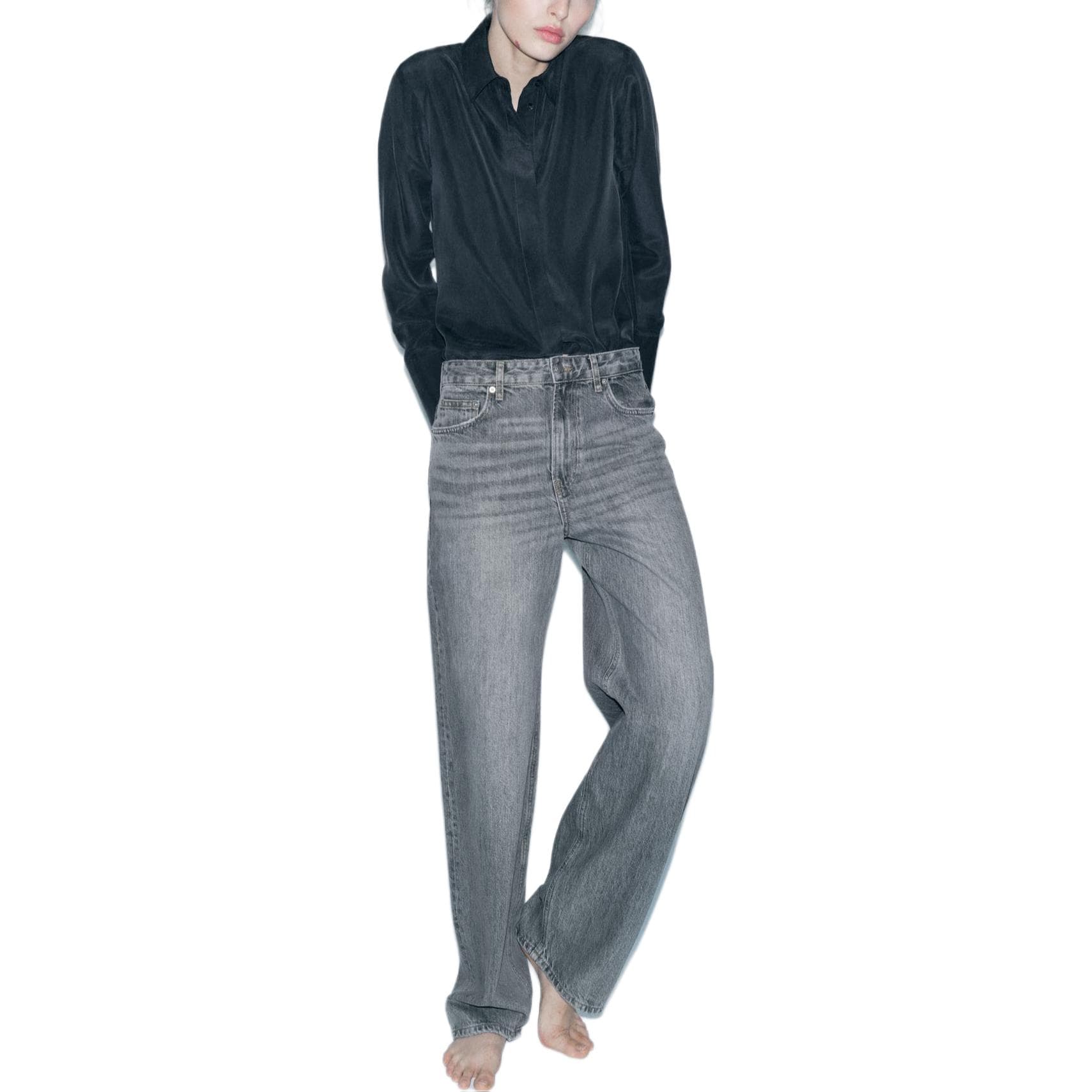Джинсы ZARA ZW Джинсы Женские Черный Серый - изображение 4