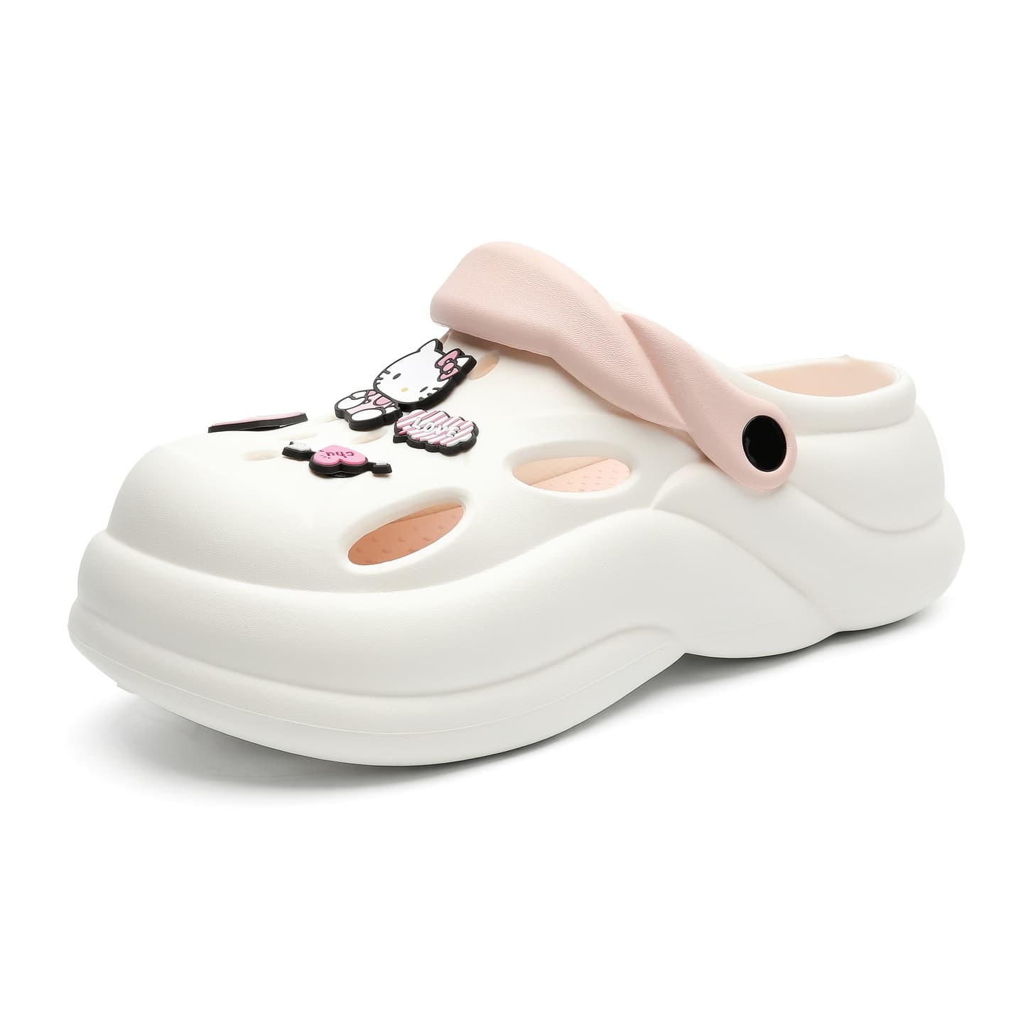 Сабо Sanrio Hello Kitty Летние милые мультяшные дышащие слипоны-клоги на платформе для женщин в бело-розовом цвете - изображение 2