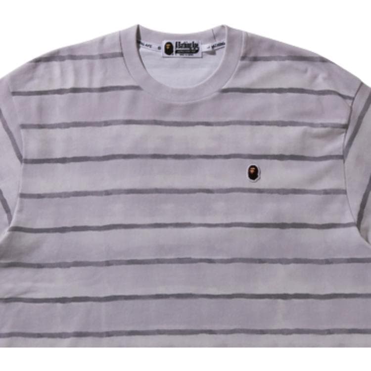 Футболка A BATHING APE FW24 Обезьяна Голова Вышивка Этикетка Волна Полосы Узор Короткий Рукав Т-Рубашка Мужская - изображение 3