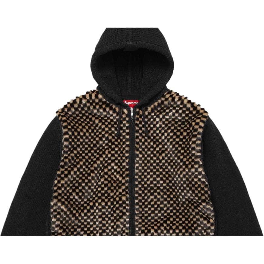 Куртка Supreme SS26 Week6 Шахматный узор Искусственный мех С капюшоном Куртка-свитер Унисекс - изображение 3