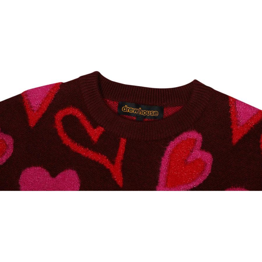 Кофта Drew House FW22 Scribble Hearts Sweater Burgundy - изображение 2