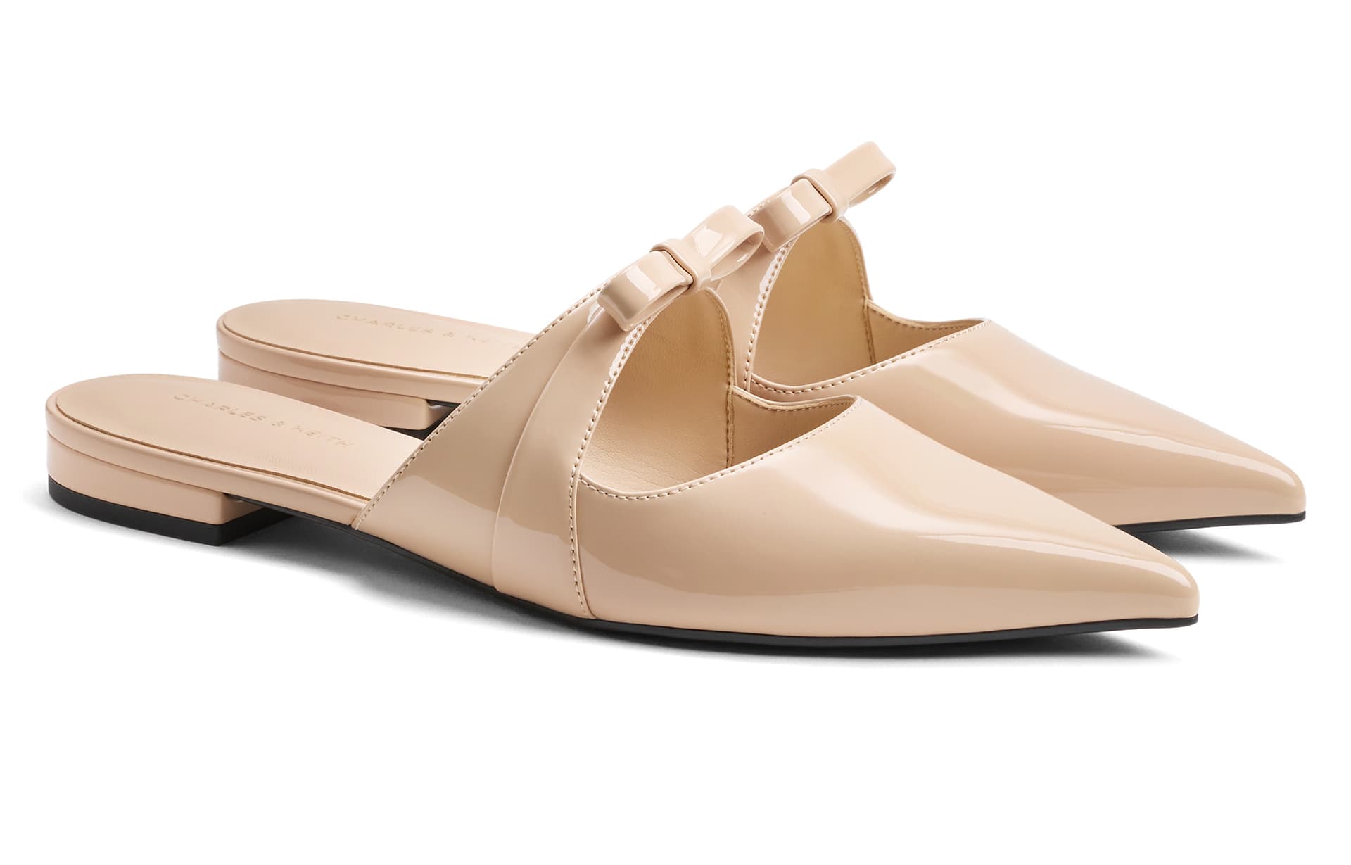 Сандалии CHARLES&KEITH Летние мюли с бантом и заостренным носком на плоской подошве 2 см, композитная подошва, женские - изображение 2