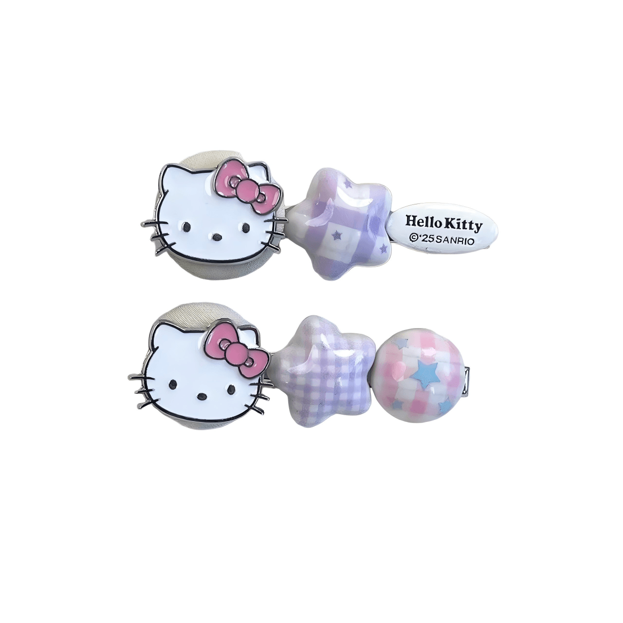 Заколка Sanrio Hello Kitty Летние круглые бусины на пуговицах 1 пара акриловые заколки для волос женские хлопково-льняные - изображение 1