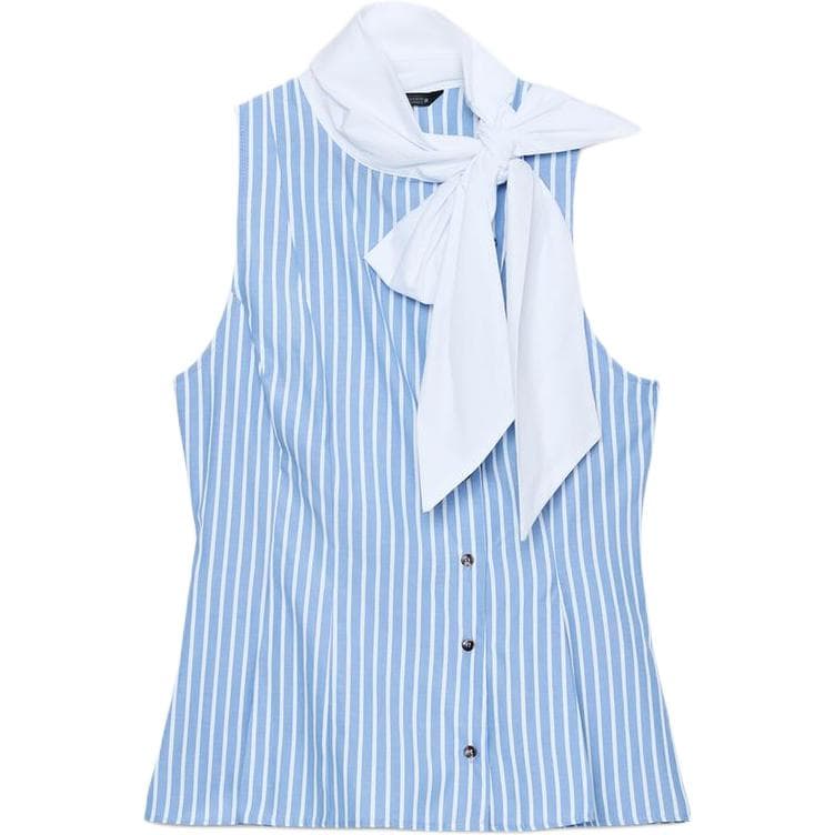 Блузка ZARA Синие Белые Женские Рубашки - изображение 1