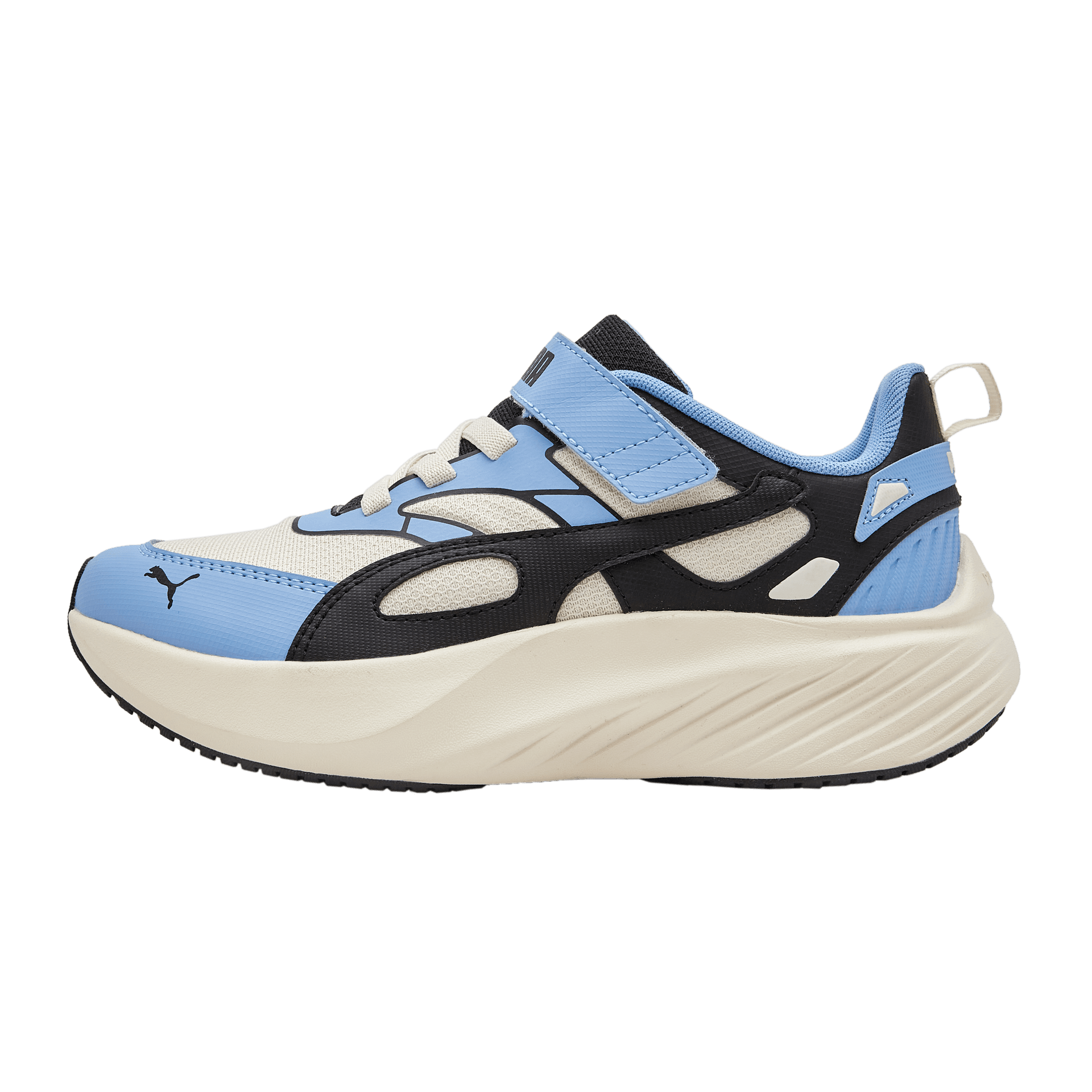 Кроссовки PUMA POUNCE LITE CM AC+ Детская беговая обувь Низкий топ Снежно-черный Светло-синий Kids - изображение 1