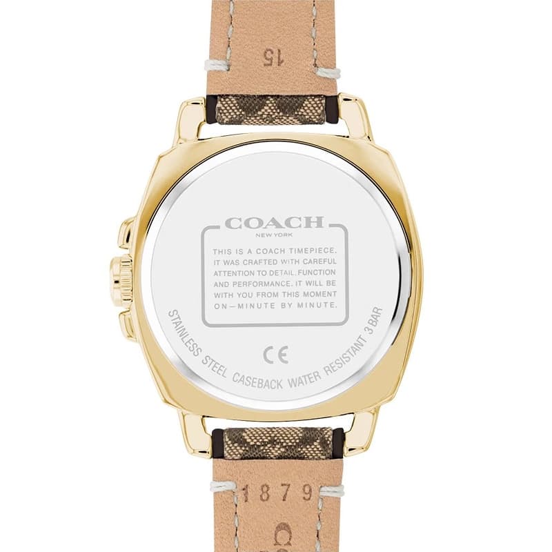 Механические часы COACH BOYFRIEND Часы с ремешком на запястье кварцевый механизм холст + натуральная кожа шнуровка 34 мм золотой циферблат - изображение 2