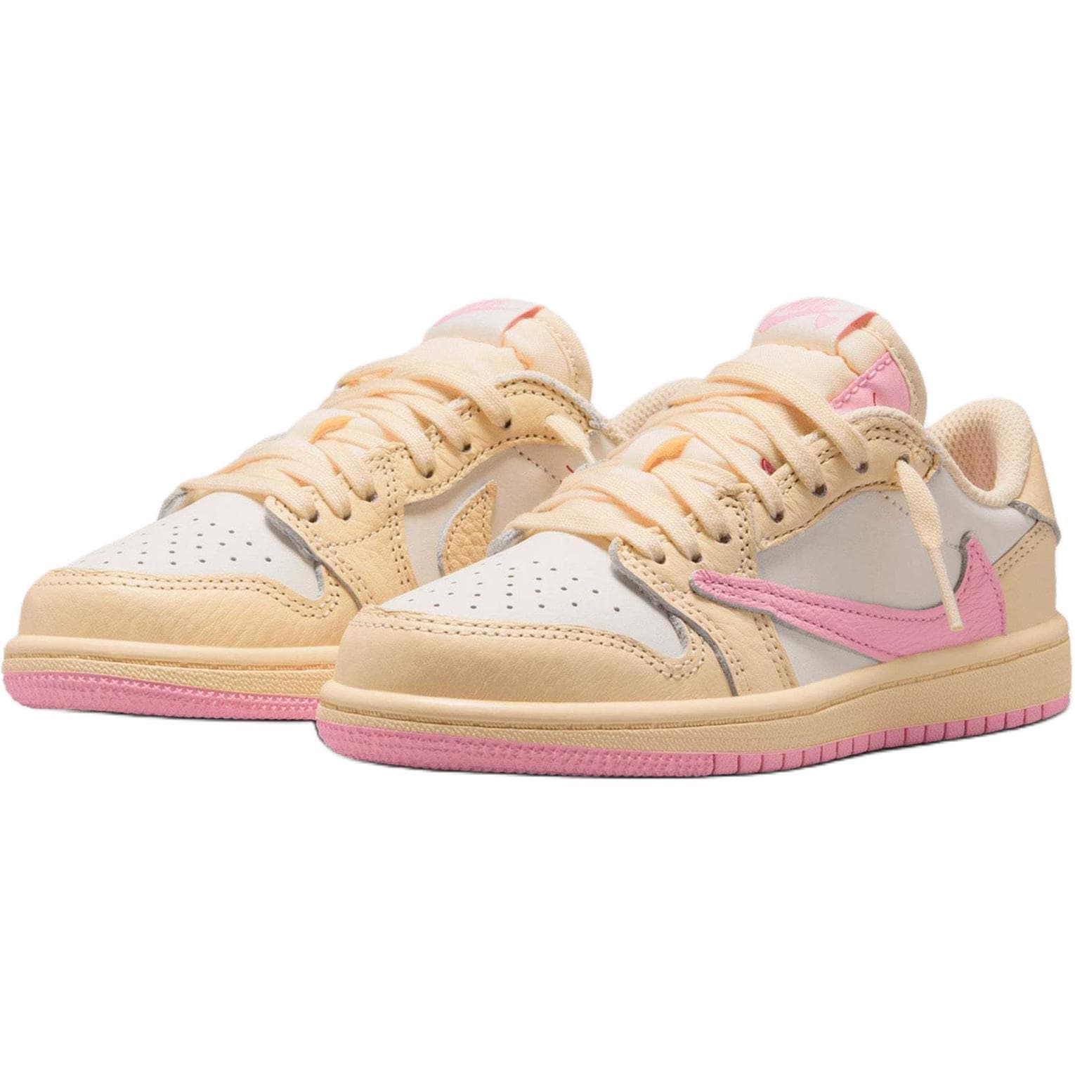 Кроссовки для баскетбола Travis Scott x Air Jordan Air Jordan 1 Противоскользящие Низкие Детские Баскетбольные Кроссовки Розовые Белые Детские - изображение 3