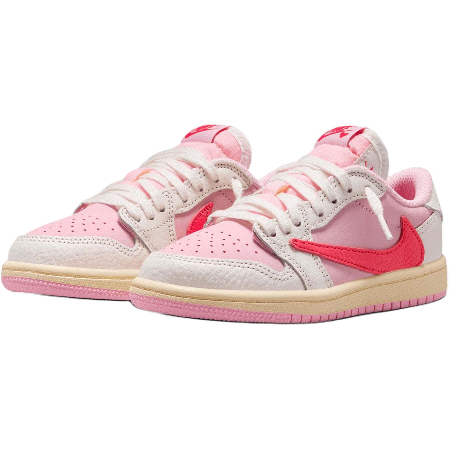 Кроссовки для баскетбола Travis Scott x Air Jordan Air Jordan 1 Противоскользящие Низкие Детские Баскетбольные Кроссовки Розовые Белые Красные - изображение 3