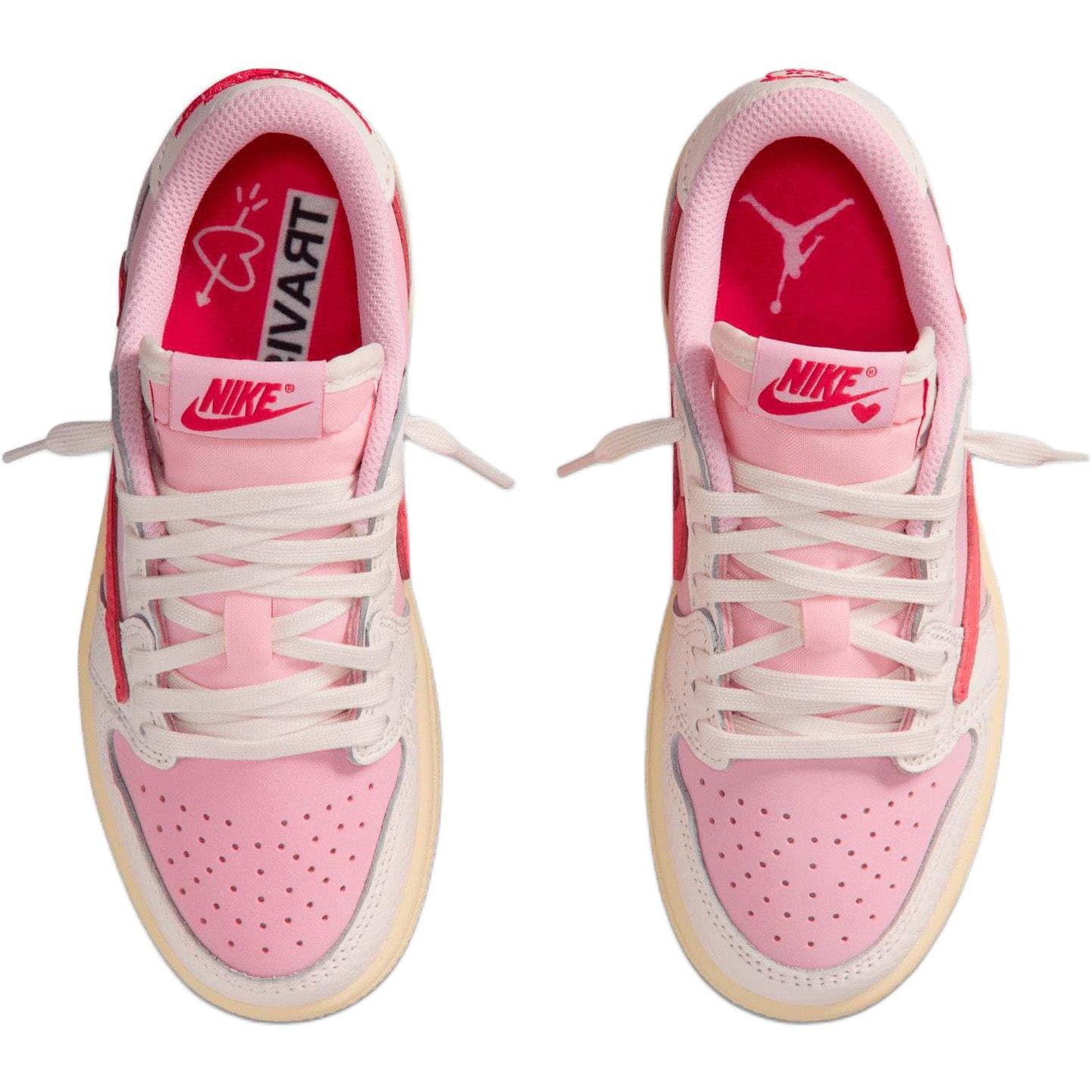 Кроссовки для баскетбола Travis Scott x Air Jordan Air Jordan 1 Противоскользящие Низкие Детские Баскетбольные Кроссовки Розовые Белые Красные - изображение 4