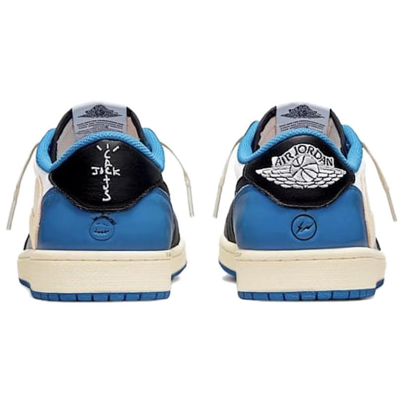 Ретро баскетбольные кроссовки Travis Scott x Fragment Design x Air Jordan 1 Low OG SP White Blue Black - изображение 5