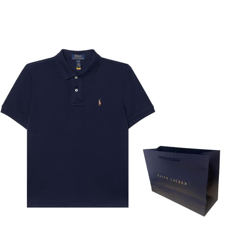 Polo Ralph Lauren Детская одежда Однотонный пуловер Polo с короткими рукавами хлопковое волокно цвет морской синий - изображение 3