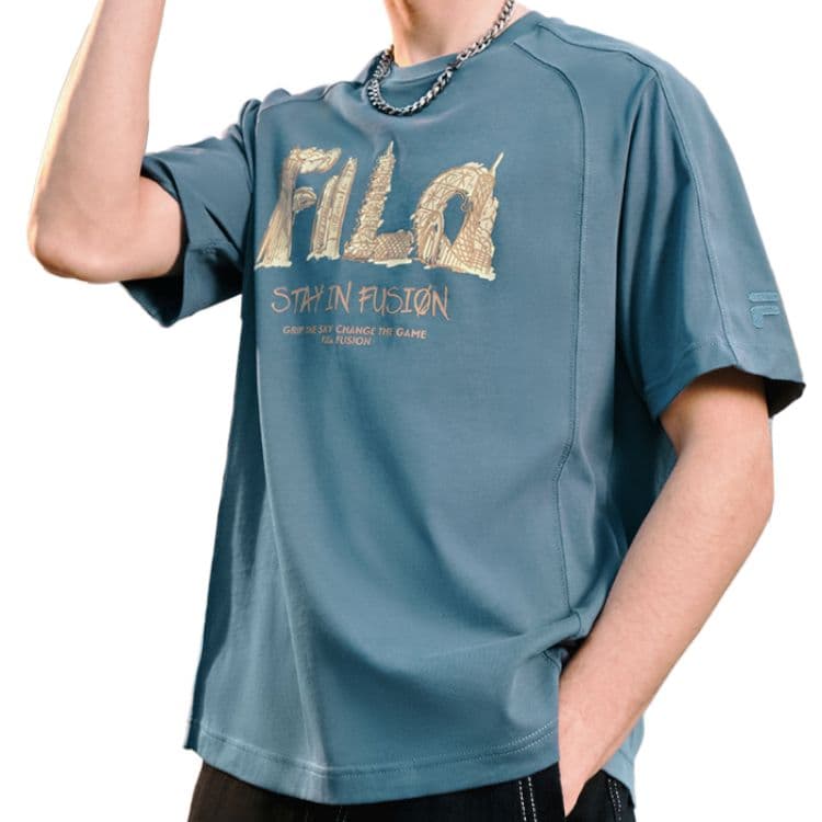Футболка FILA FUSION T Рубашка Мужская Темно-Серая Синяя - изображение 4