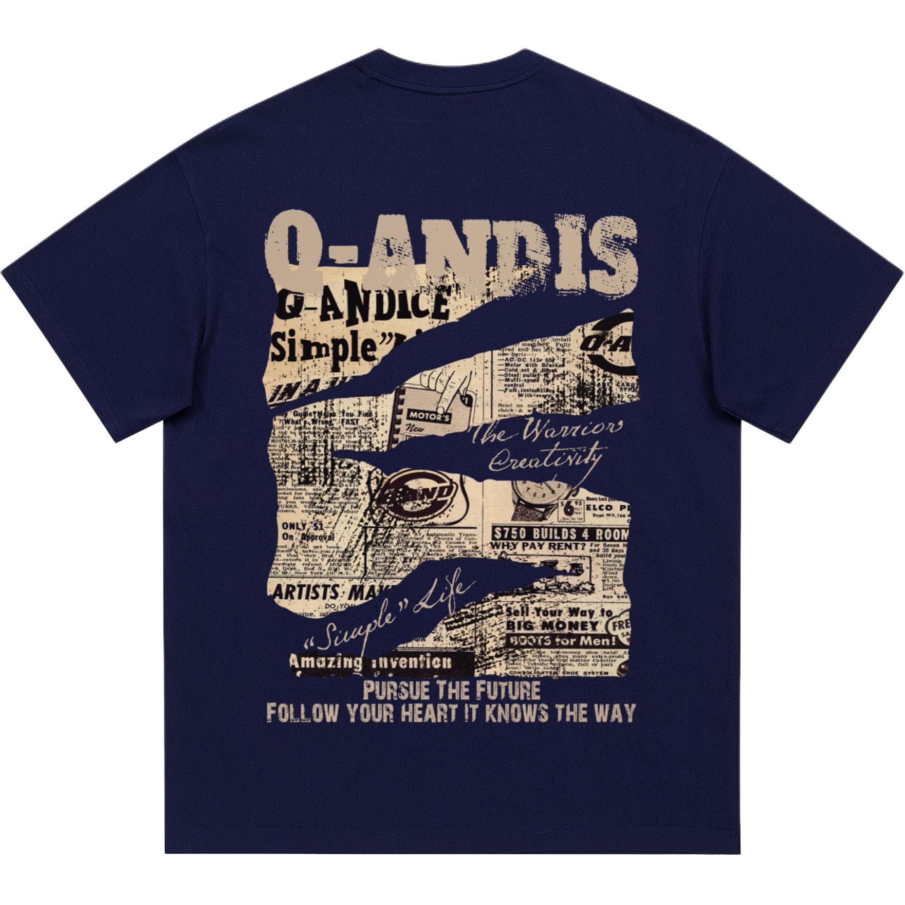 Футболка Q-AND Heavyweight Trendy American Vintage Minimalist Back Newspaper Tear Print Logo Letter High Street Basic Solid Color Loose Breathable H-line Pullover Round Neck Drop Shoulder Short Sleeve T-shirt Unisex - изображение 1
