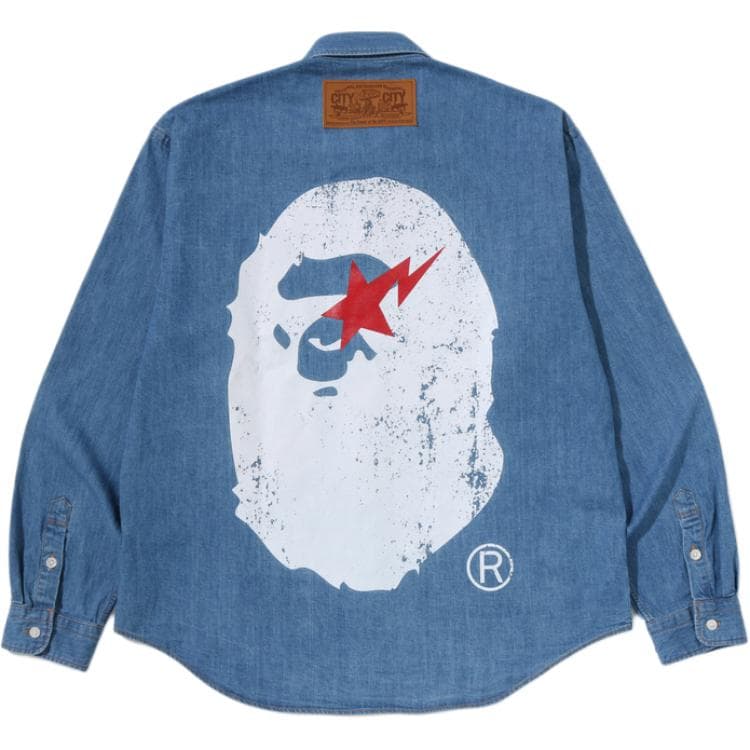 Рубашка A BATHING APE JAPAN DENIM Освежающий вариант Индиго Унисекс Рубашки - изображение 1
