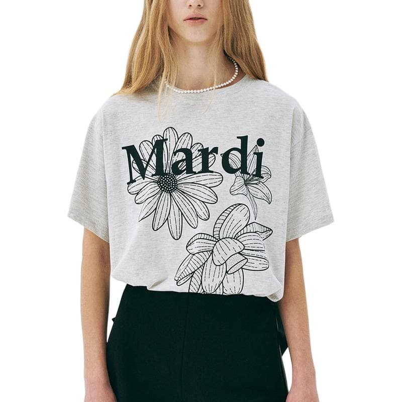Футболка MARDI MERCREDI Three Flowers Collection SS25 Стандартная рукавная рубашка T для женщин корейский стиль - изображение 3