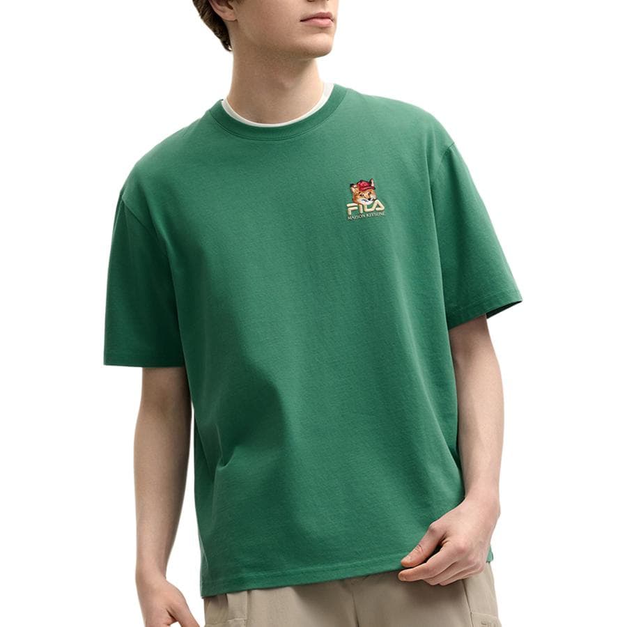Футболка FILA X MAISON KITSUNE Little Fox T Рубашка Унисекс Moro Зеленый - изображение 3