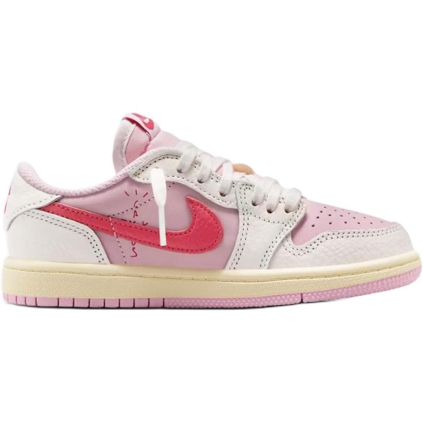 Кроссовки для баскетбола Travis Scott x Air Jordan Air Jordan 1 Противоскользящие Низкие Детские Баскетбольные Кроссовки Розовые Белые Красные - изображение 2