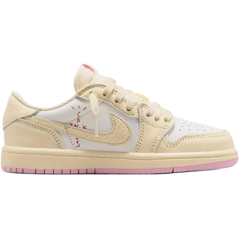 Кроссовки для баскетбола Travis Scott x Air Jordan Air Jordan 1 Противоскользящие Низкие Детские Баскетбольные Кроссовки Розовые Белые Детские - изображение 2