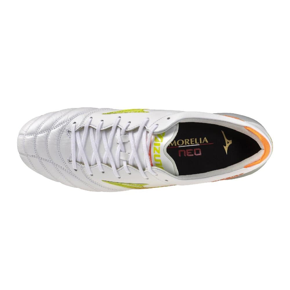 Кроссовки для футбола Mizuno Morelia Neo V Футбольные бутсы Ultra Белый Желтый Оранжевый Унисекс - изображение 3
