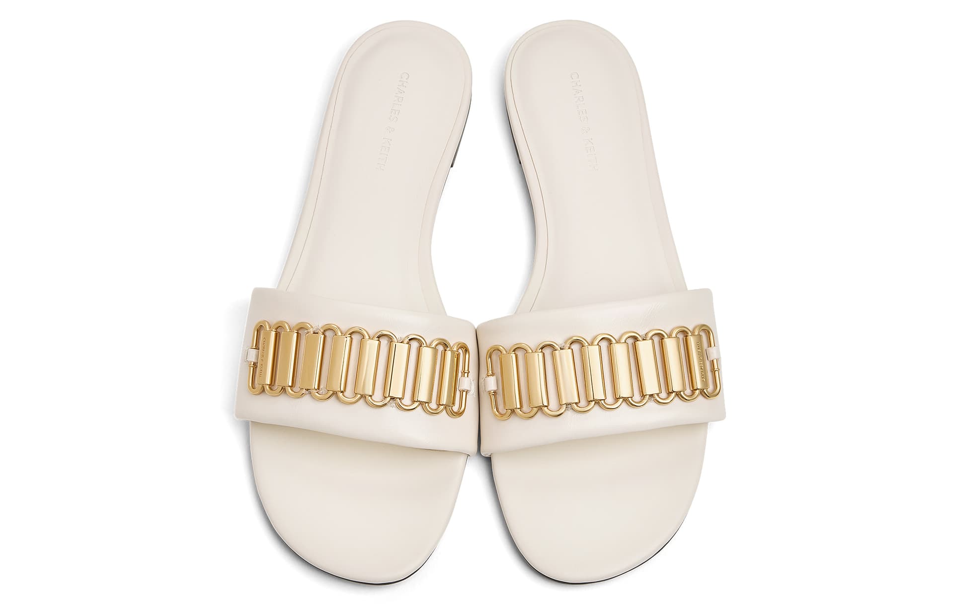 Сандалии CHARLES&KEITH Летние Металлические Барокко Сандалии На Плоской Подошве 1 См Композитная Подошва Шлепанцы Женские - изображение 3