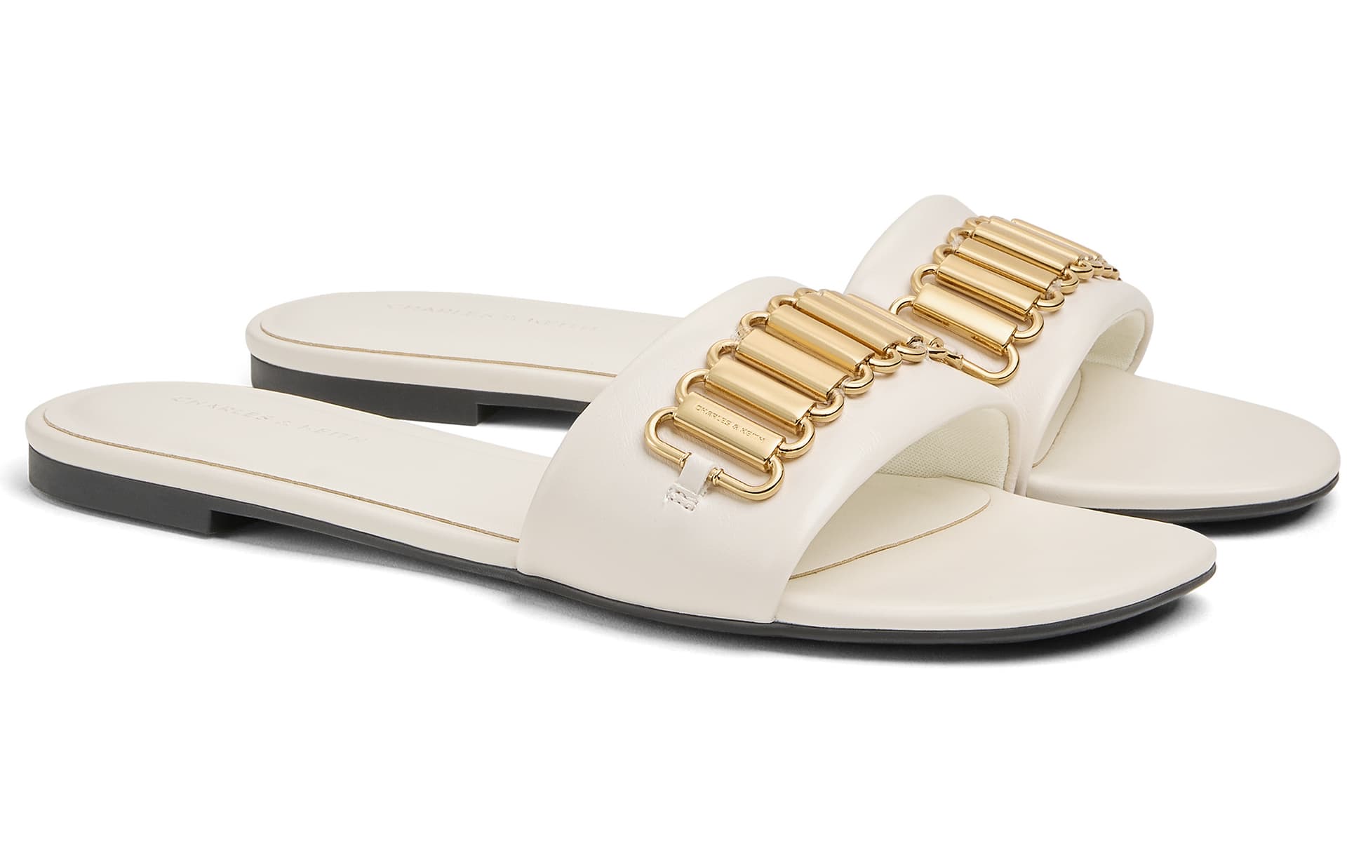 Сандалии CHARLES&KEITH Летние Металлические Барокко Сандалии На Плоской Подошве 1 См Композитная Подошва Шлепанцы Женские - изображение 2