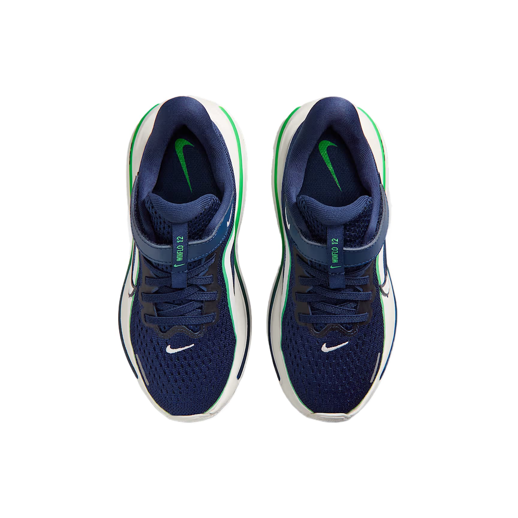 Кроссовки NIKE Winflo 12 Детские беговые кроссовки Низкий Топ Темно-синий Ярко-зеленый Гора Белый Kids - изображение 3