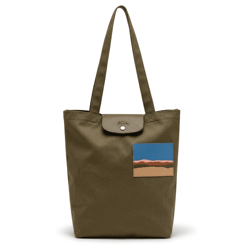 Мини-сумка LONGCHAMP X Caroline Hélain Коллаборация Ткань с коровьей кожей Сумка через плечо Средняя Женская Оливковая - изображение 1