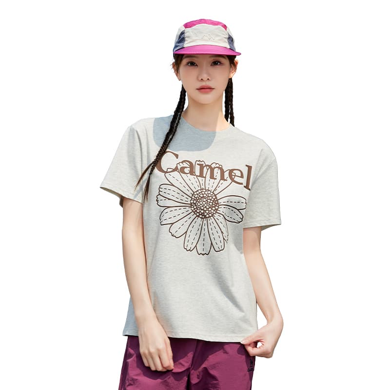 Футболка CAMEL T-Shen Ice Skin T-Shen Стиль кампуса Маргаритка Свободный покрой Повседневный Круглый вырез Удобный Короткий рукав Футболка Женский - изображение 1