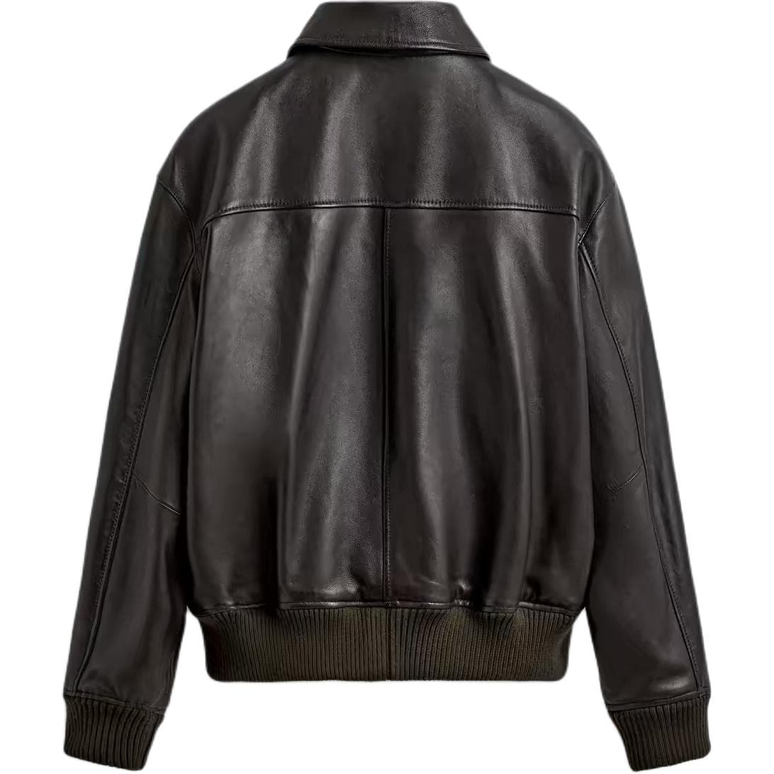 Кожаная куртки ZARA Коричневый Мужская Кожаная Куртка - изображение 2