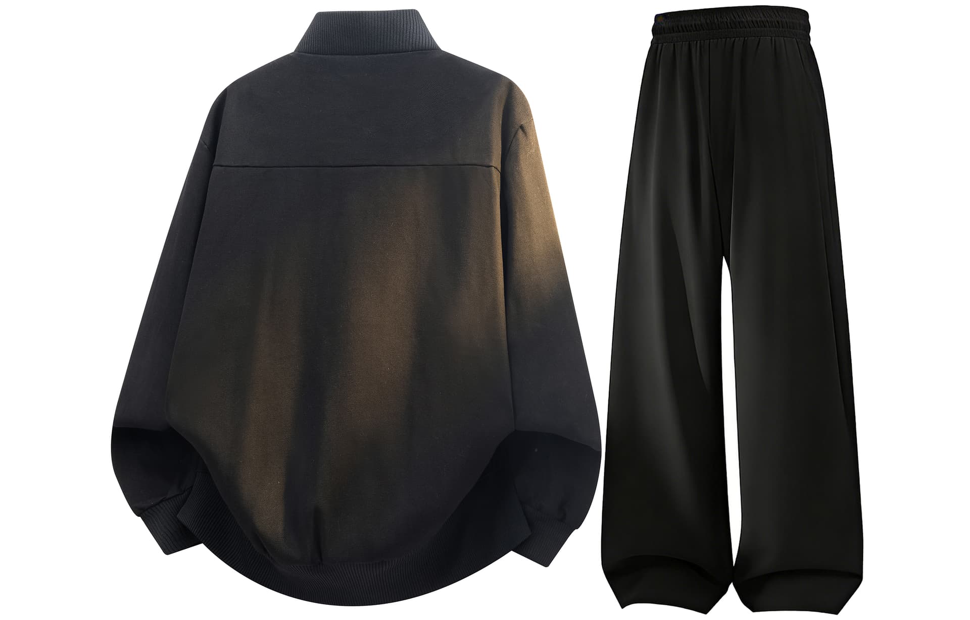 Спортивный костюм Воинский Черный Пальто + Черные Штаны [Minimalist Style Versatile] Унисекс Повседневный Спортивный Костюм Комплекты - изображение 2