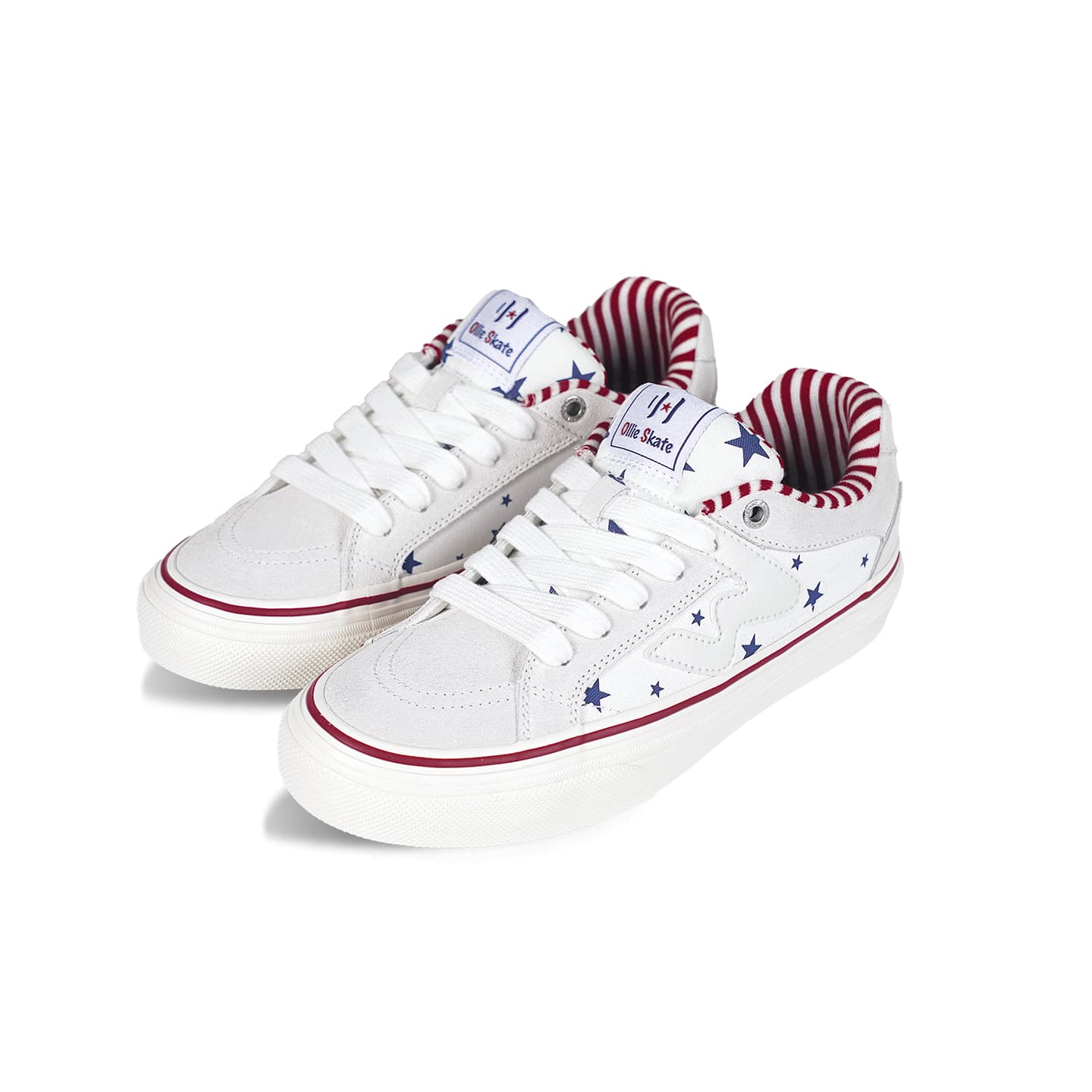 Кроссовки Ollieskate Скейтборд Кроссовки Низкие Белые Красные Синие Звезды (Белые Синие Шнурки) Унисекс - изображение 2