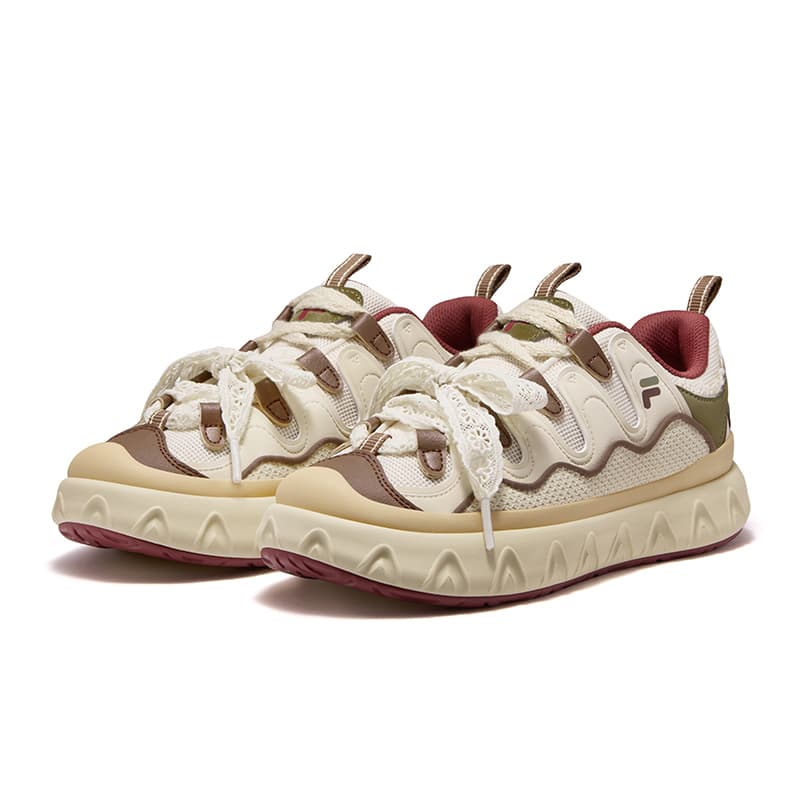 Кроссовки FILA FUSION PISA FLAT Cone Shoes Лоу-топы Скейтборд Обувь Женские Жемчужно-белый Пшенично-желтый - изображение 3