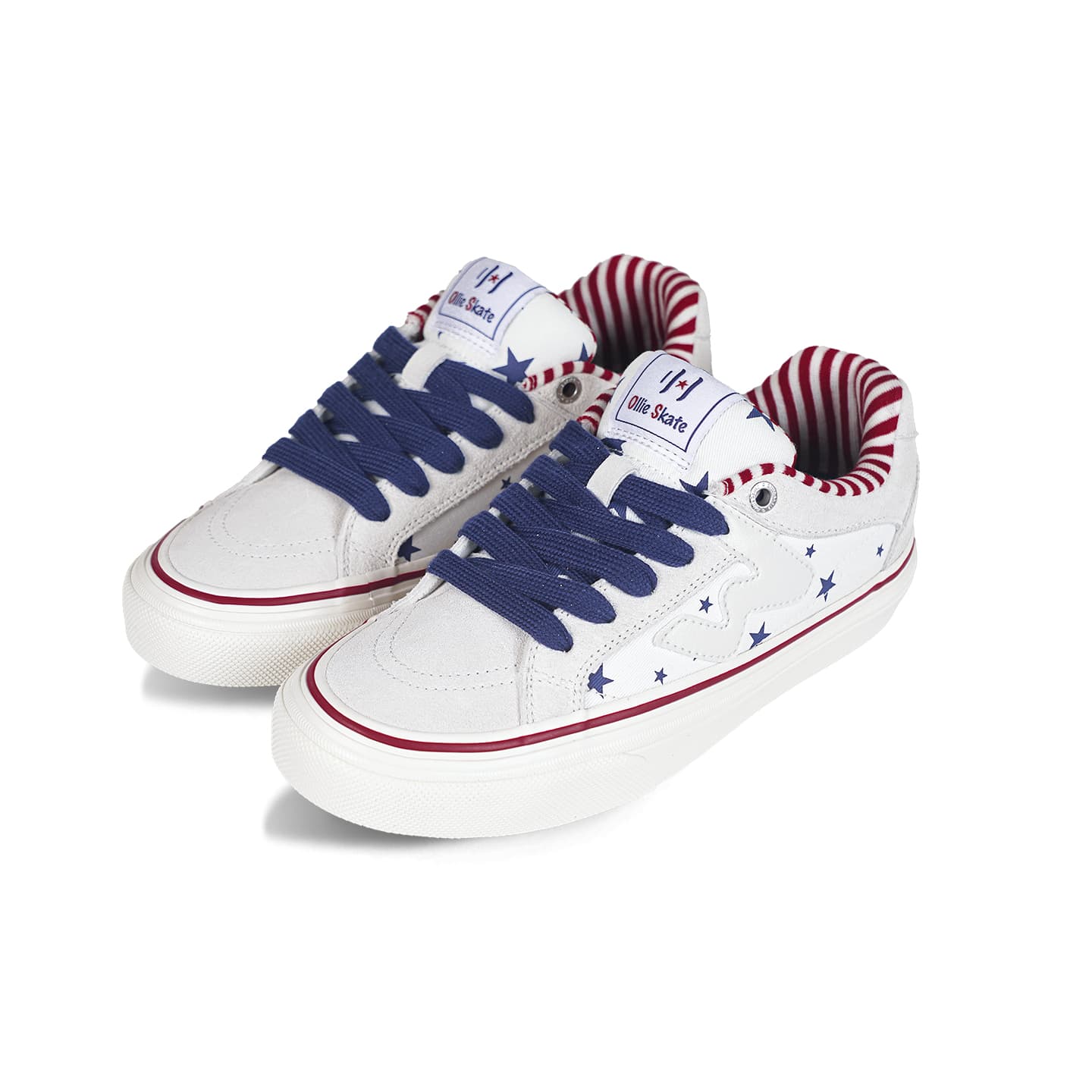 Кроссовки Ollieskate Скейтборд Кроссовки Низкие Белые Красные Синие Звезды (Белые Синие Шнурки) Унисекс - изображение 3