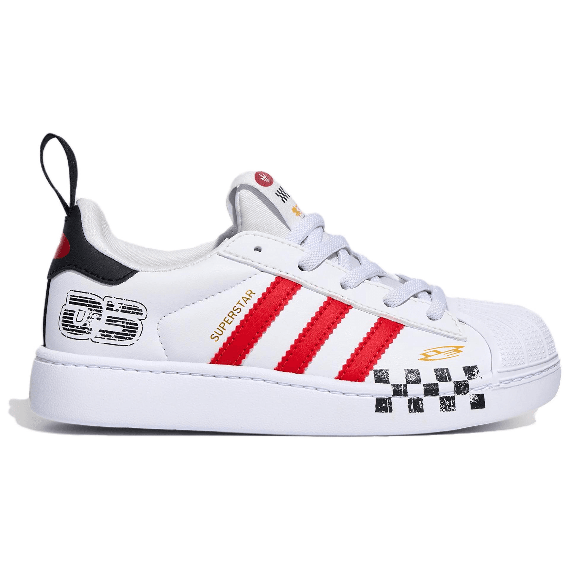 Кроссовки Adidas Originals SUPERSTAR Детская Скейтбординг Обувь Низкий Верх Белый Светло-Красный Черный Kids - изображение 2