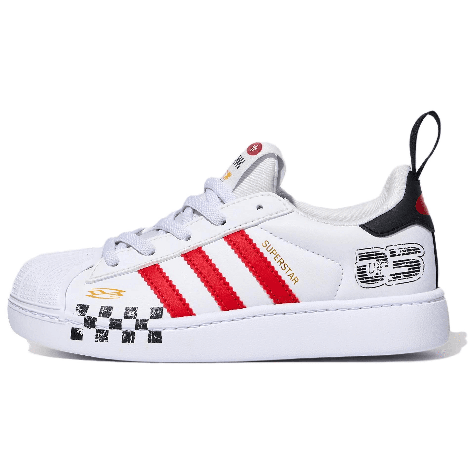 Кроссовки Adidas Originals SUPERSTAR Детская Скейтбординг Обувь Низкий Верх Белый Светло-Красный Черный Kids - изображение 1