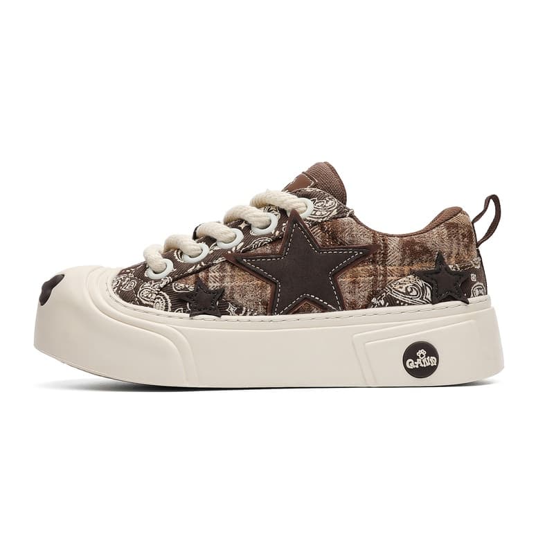 Кроссовки Q And Skate Shoes Low Top Plaid Brown Dark Brown Unisex Q And Скейтборд Кроссовки Низкие Клетка Коричневый Темно-Коричневый Унисекс - изображение 1