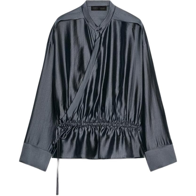 Блузка ZARA ZW Серый Синий Женские Рубашки - изображение 1