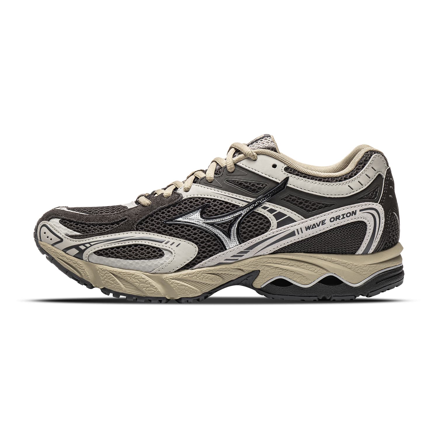 Кроссовки для бега Mizuno WAVE ORION Беговые кроссовки Низкий Топ Темно-углеродный серый Светлый бежевый серый Кабин коричневый Унисекс - изображение 1