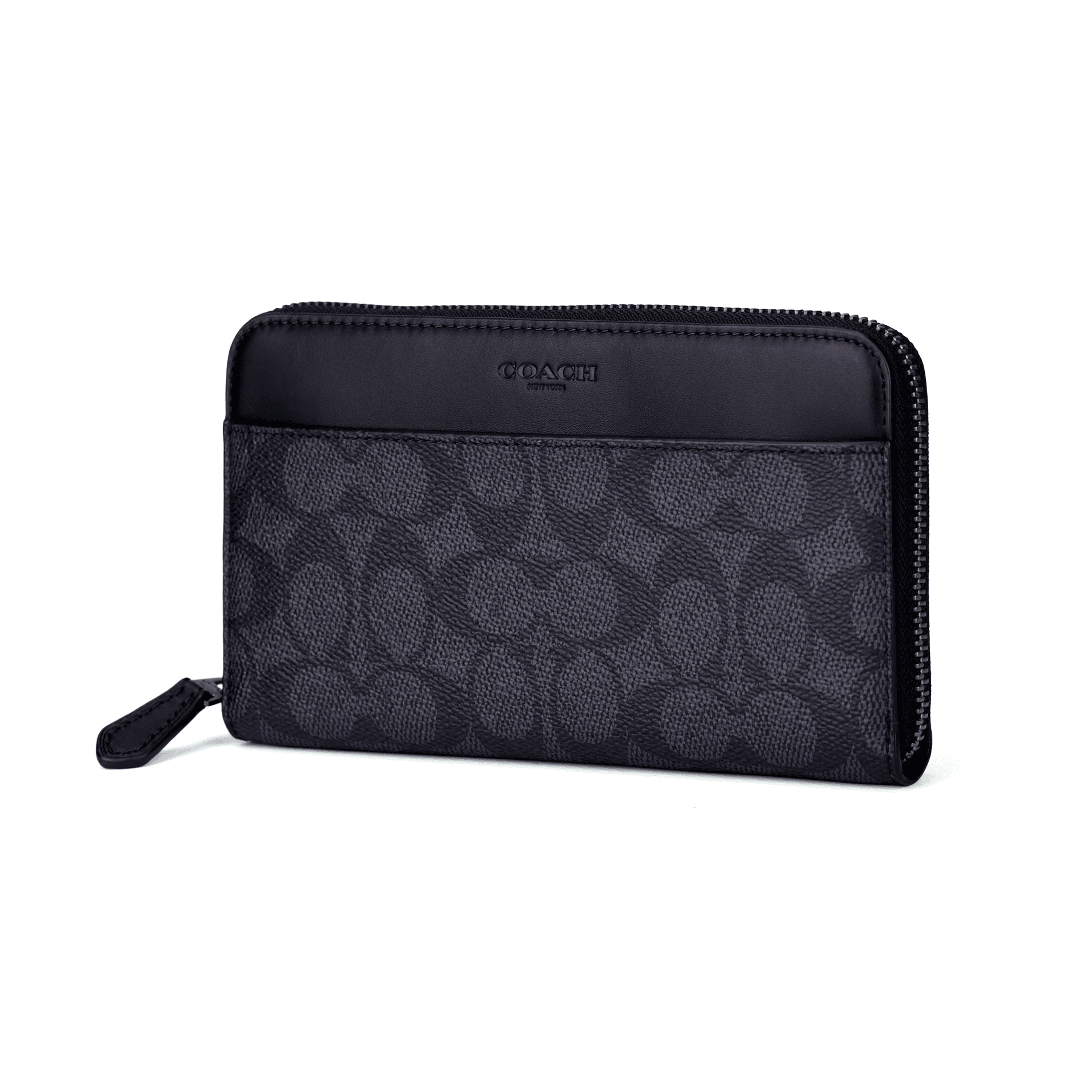 Кошелек COACH Аккордеонный кошелек с покрытием холст и гладкая телячья кожа мужской угольный и черный - изображение 2