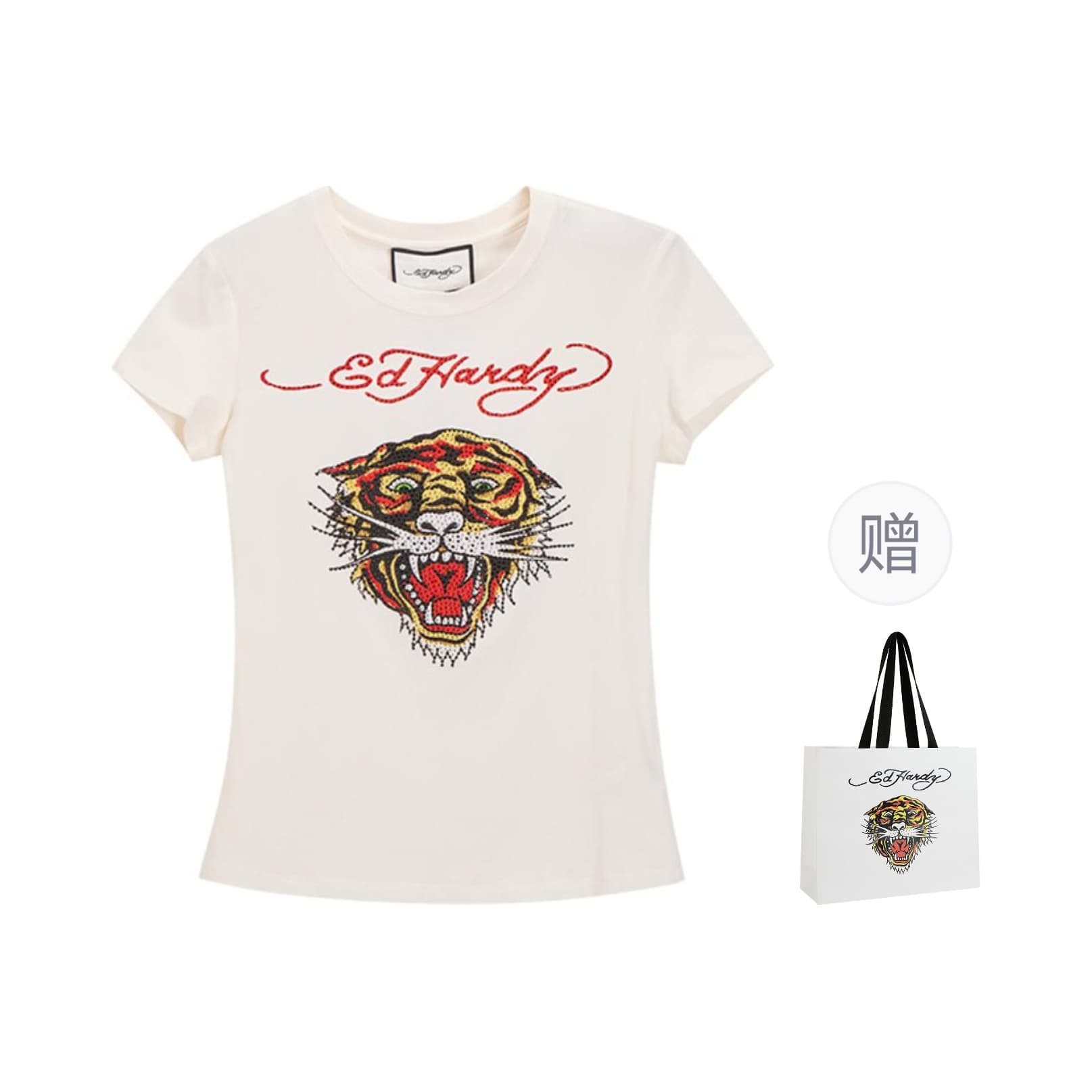 Футболка Ed Hardy SS24 Slim Crew Neck T-Shirt Ivory - изображение 1